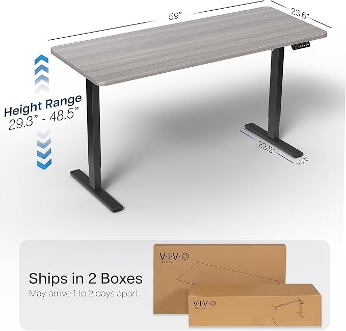 VIVO Electric 60 x 24 in Standing Desk, Memory Height Adjustment, 1B Series, Holds 220 lbs, One-Piece Dark Gray Top, Black Frame, DESK-KIT-1B6G