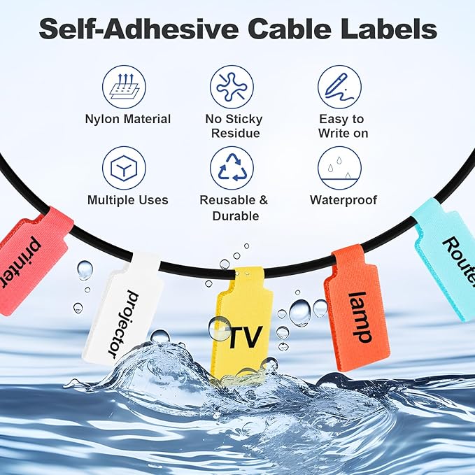 SZ.haitun 40 Pack Cable Labels Tags, White Write On Wire Cord Tags and Charger Labels Waterproof for Cable Management and Identification Electronics (Rectangular)