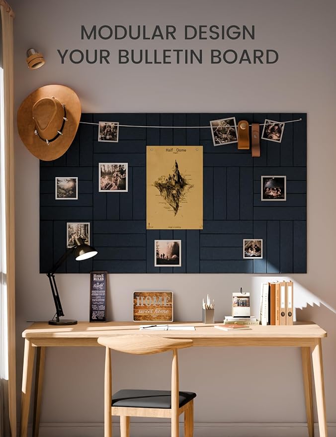 Large Felt Bulletin Board 36"x24" Cork Board Alternative - 6 Pack with 40 Safe Removable Adhesive Tabs, Cork Boards for Walls Cork Board for Home Office Classroom Pin Board-Carbon Blue