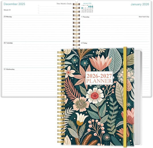 2026-2027 Planner - 18 Months Weekly & Monthly Planner from January 2026 - June 2027, Planners 2026-2027 with Elastic Closure, Inner Pocket, 8.5" x 11", Flower-C
