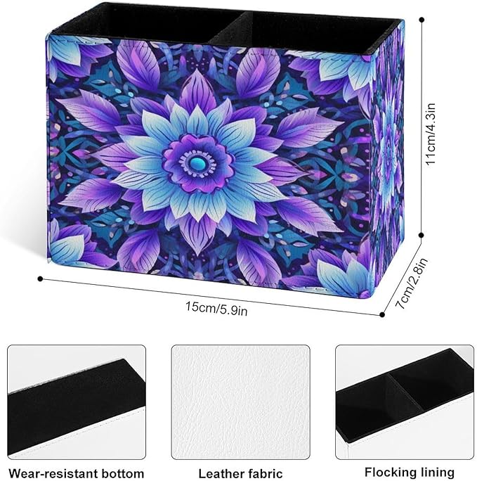 Famame Bohemian Style Mandala Print Pencil Holder for Desk, Leather Desktop Container Pen Cup Storage Study Table Pen Organizer Makeup Brush Holder for Classroom Office Home