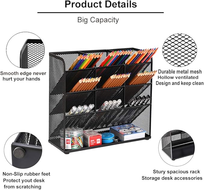 Marbrasse Mesh Desk Organizer, Multi-Functional Pen Holder, Desktop Stationary Organizer, Storage Rack for School Home Office Art Supplies (Mesh Pen Holder)