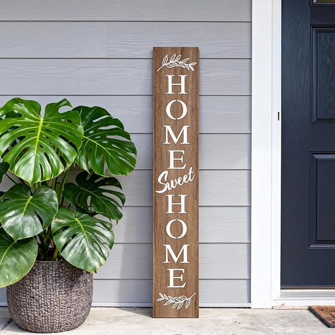 Farmhouse Wooden Welcome Sign Stand for Front Door, 47" Rustic Large Home Sweet Home Welcome Sign for front porch, Vertical Tall Xmas Gift Porch Leaner Decor for Outdoor Patio Garden