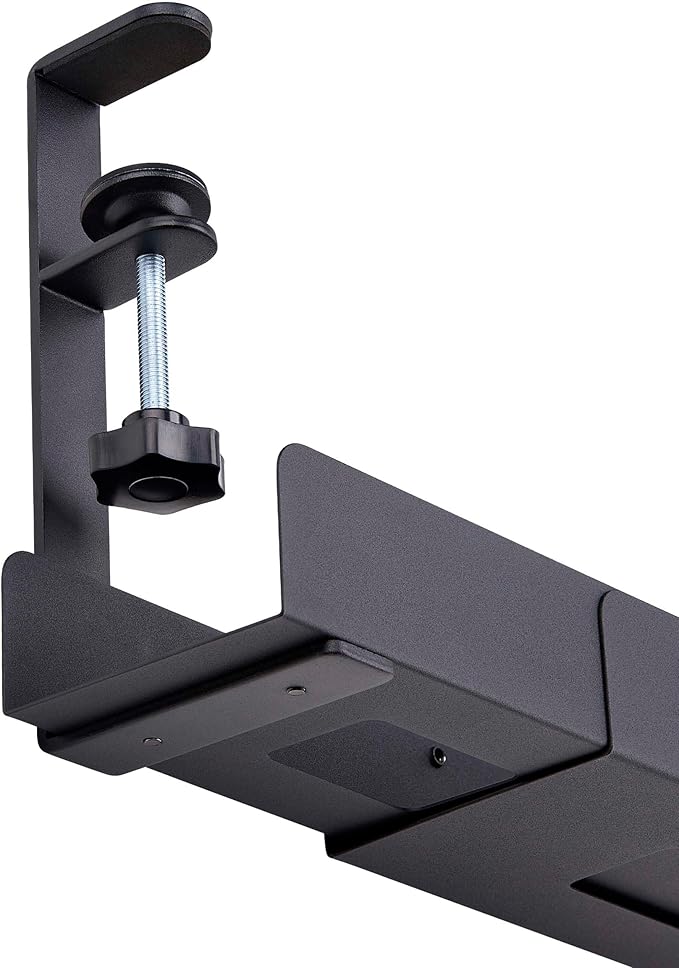 StarTech.com Under Desk Cable Management Tray, Length Adjustable, Clamp-On Installation, No Drilling Required, Black