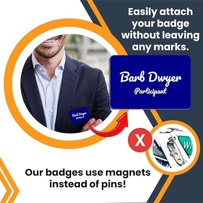 Magnet Me Up Custom Printed Magnetic Name Tag Badge - Text Only, 2x3 inch, Full-Color Customizable Identification Label, for Schools, Offices, Businesses, Made in USA
