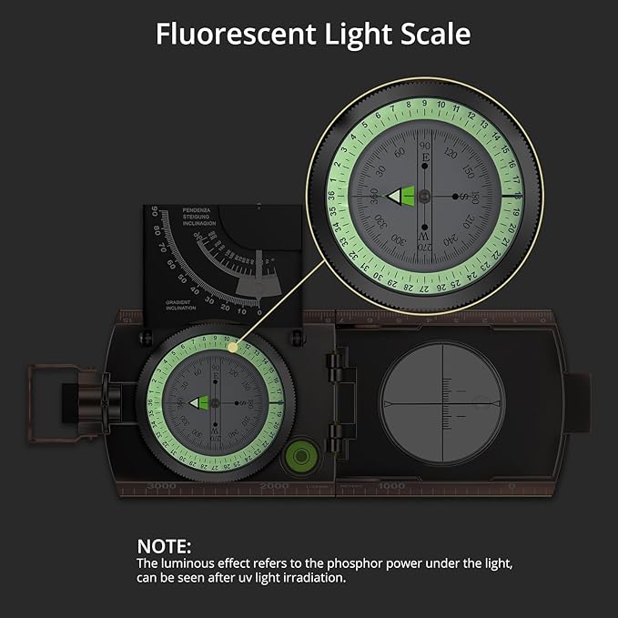 Anbte Compass Hiking Survival, IP65 Waterproof Metal Compass with Sighting Clinometer and Carry Bag, Multifunctional, Professional, for Camping Hunting Hiking Navigation