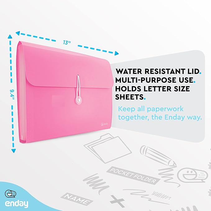 Accordion File Organizer 13 Pocket Expanding File Folder with Labels, Accordion File Organizer Letter Size Letter A4 Paper for Receipts, Bills and Documents 13" x 9.5” –by Enday