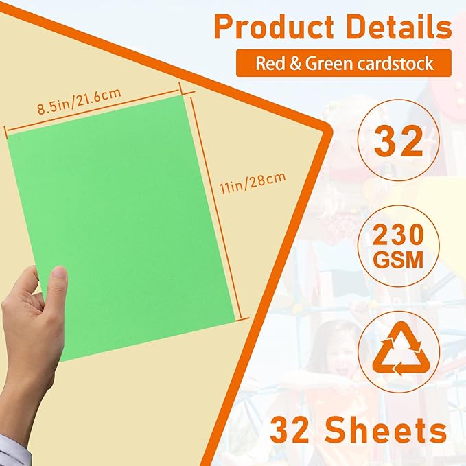 Guakicae 32 Sheets Christmas Red Green Cardstock 8.5 x 11 Crafts Paper, 80lb Premium Card Stock for DIY Card Making, Invitations, Thank You Cards, Party Decorations, Festival blessings