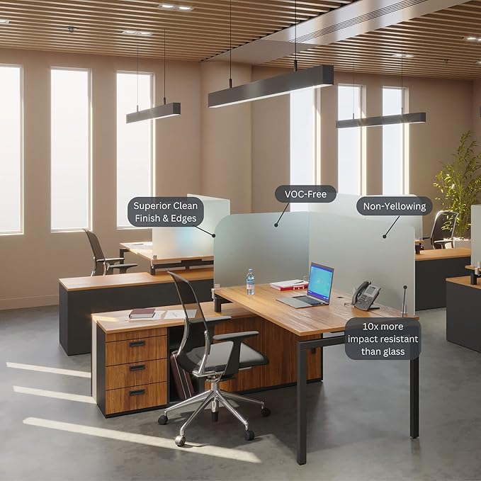 Desk Divider for Students and Desk Privacy Panel. Office Partitions and Ideal Cubicle Light Shield. Frosted Acrylic Clamp-on Desk Partition - 60” W x 22”H Divider