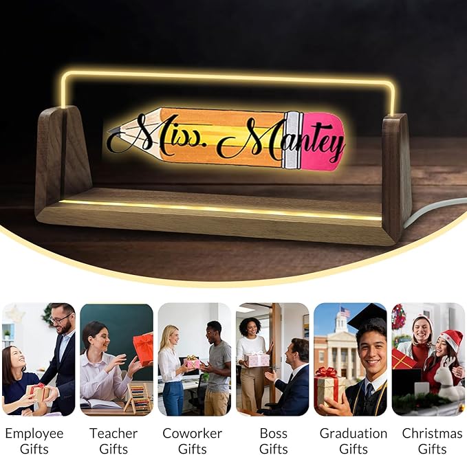 Personalized Light Up Acrylic Desk Name Plate Custom LED Name Plate for Office Coworker Boss Teacher Men Women Gift with USB Power
