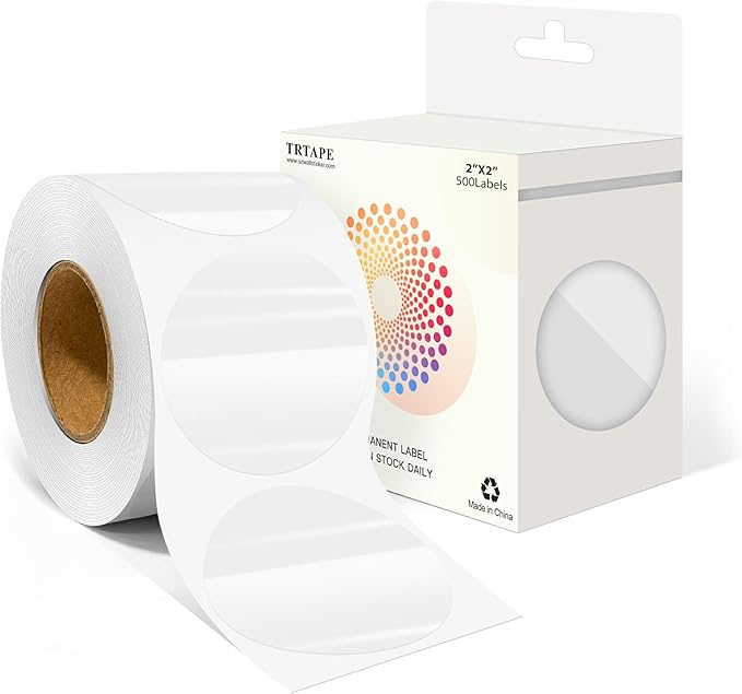 2 Inch Round Color Coding Labels (500 Count) - Transparent Dot Stickers Circle Labels with Dispenser Box for Warehouse, Filing, Industrial, Office Organization