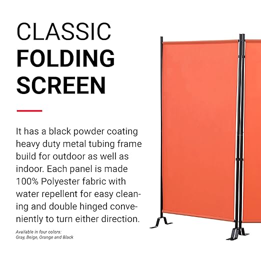 Proman Products - Galaxy Section Divider, Water Repellent Fabric Room Divider with Black Powder Coated Metal Frame for Indoors or Outdoors (Orange)