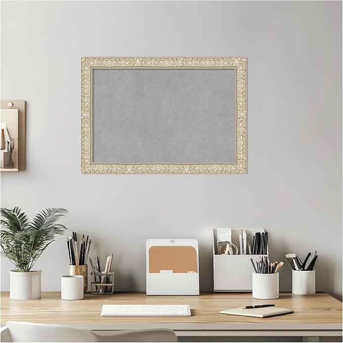 Amanti Art Silver Framed Magnetic Board 14x20 Small Vision Board for use with Magnets, 100% Metal Sheet to Display Items as Office Decor or for Home Organization in mudroom, Kitchen or Kids Room