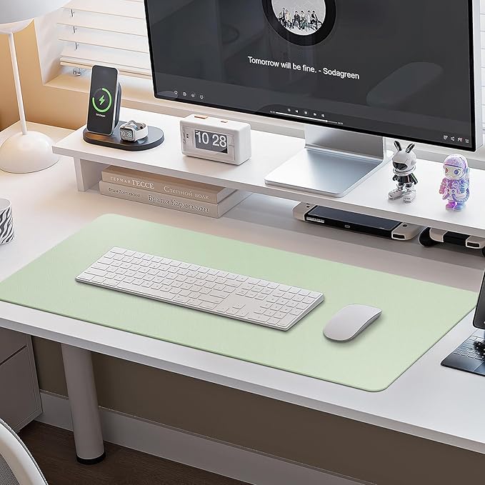 Boutilon Leather Desk Pad Protector,Non-Slip Mouse Pad,Laptop Desk Pad,Office Mouse Mat,Waterproof Leather Desk Blotter,Desk Writing Pad for Office and Home (XXXL-Green,47"x 24")