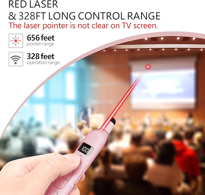 Norwii N21 Bluetooth Presentation Clicker with Telescopic Teaching Pointer, Presentation Remote with Retractable Stick for PowerPiont, Wireless Presenter, Slide Advancer - Pink