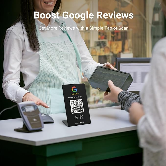 Hotlabel Review Stand 2-Pack + Black & White + for Boosting Google Reviews + NFC Tap & QR Code + Share 1 Independent Link (Supports 1 Store) + All Phones Compatible + No App/Subscription
