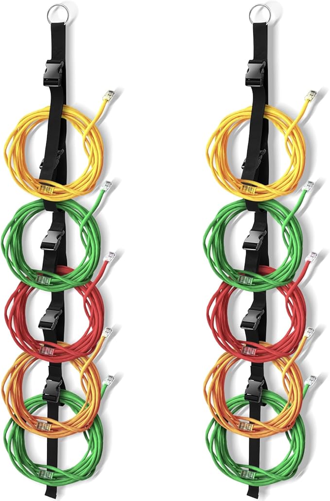 Wowangce 2 Pcs Extension Cord Organizers and Storage Garage Extension Cord Holder with 5 Slots Organizer Black Cord Organizer Straps for Vertical Space Cable Hose Rope String Lights