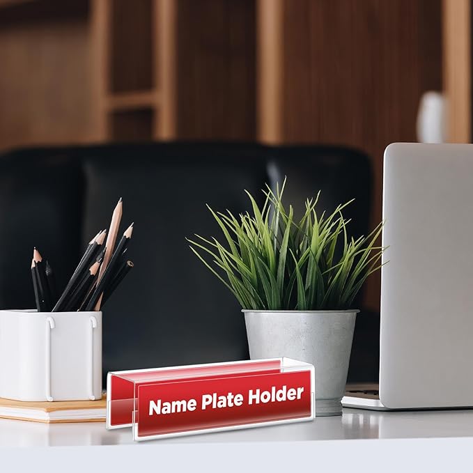 Cinnvoice 20 Pcs 2.25 Inch Cubicle Name Plate Holders Bulk Clear Double Sided Name Sign Tags for Home Library Doors Office Classroom 8.5 x 2.5 x 2.4 Inch