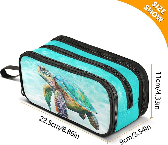 BOENLE Sea Turtle Teal Pencil Case Box Boys Girls Large Pencil Pouch with Zipper Compartments Big Capacity Stationery Pen Bag Organizer for Kids Teens Adults School Office