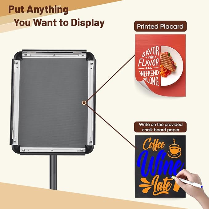 Newzueby Pedestal Floor Stand Sign Holder for 8.5x11 inches Poster or chalk board, Snap open frame,360° Rotation,Outdoor Indoor Standing Display Sign Holders for commerical, directional, Black 3 Pack
