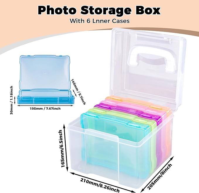 Find Scrapblooms 5×7 Photo Storage Box With Handle,Plastic photo keeper With 6 inner 5×7inch photo cases,Card Organzier Craft Storage box for pictures,stamps,seeds (Colorful With Handle)