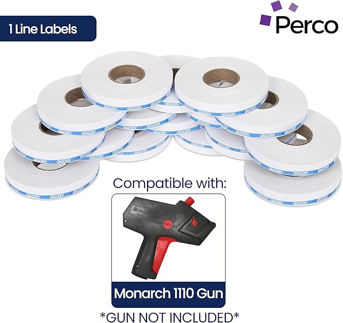 Perco Blue Reverse Print on White Grocery Labels to fit Monarch 1110 Price Gun, 4 Sleeves - 68,000 Labels