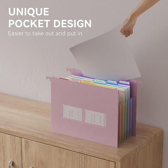 ThinkTex Plastic Expanding Hanging File Folders, 7 Innovative 1.2" Accordion Pockets, Large Capacity, Multi-Color Tabs, Letter Size for Filing Cabinet - 3 Packs 3 Colors
