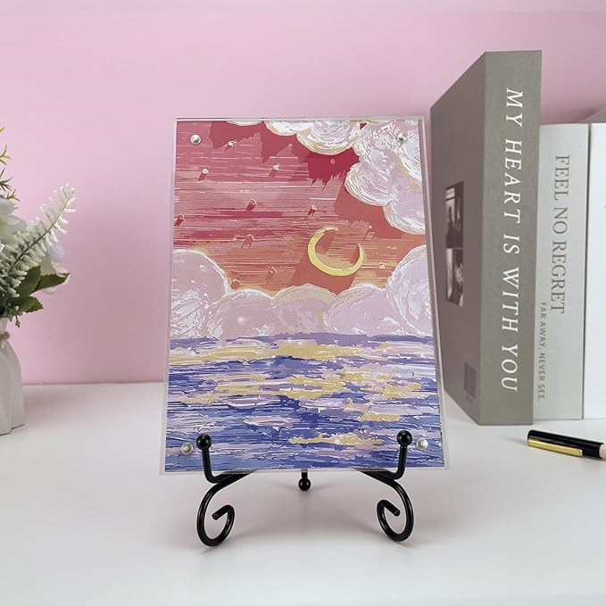 HENABLE 4PCS Premium Black Iron Plate Stands for Display 6 Inch, Decorative Solid Metal Plate Holders for Displaying, Mini Easel, Frame, Book, Card, Plaque, Bowl, Picture Stands for Display