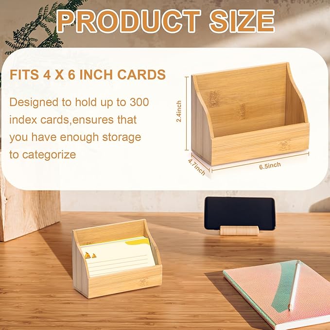 SHIQIKEJIPTY 2 Pack Wood Index Card Holder 4x6 Inch Index Card Box Notecard Box Business Cards Organizer Post Cards Case Display Stand for Business Desk Office Home School Holds 300 Sheets