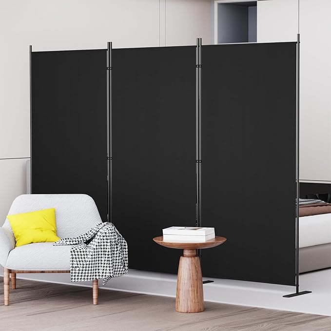 C-Hopetree 3 Panels Room Divider, 6 Ft Tall Indoor Folding Privacy Screen, Portable Partition Separator, Freestanding Separation Temporary Wall for Office, Bedroom, 102" W X 71" H, Black