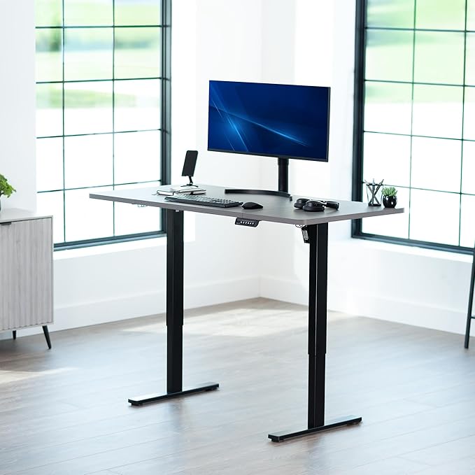 VIVO Electric 60 x 24 in Standing Desk, Memory Height Adjustment, 1B Series, Holds 220 lbs, One-Piece Dark Gray Top, Black Frame, DESK-KIT-1B6G