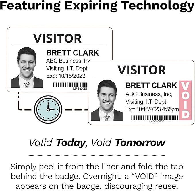 Threshold 4-Inch Tab Expiring Visitor Badges on a Roll | 4 Rolls (1,000 Badges) Compatible with Zebra/Dymo450/IDPRT/Seiko Direct Thermal Printers | Name Tags | Hospital, Office & Secretary Supplies