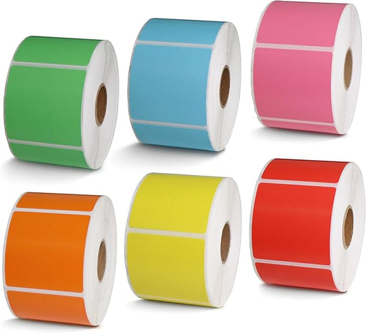 BETCKEY - 2" x 2" Square Labels Replacement for Zebra & Label Printer,Premium Adhesive & Perforated[Mixed: Light Blue + Red + Green + Pink + Orange + Yellow, 6 Rolls, 4500 Labels]