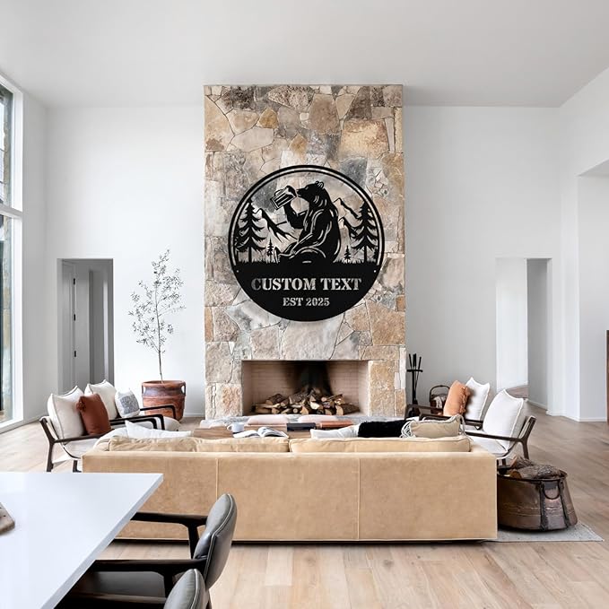 Custom Bear Metal Sign, Custom Bear Metal Wall Art Decor, Personalized Last Name Signs for Home, Rustic Farmhouse Black Wall Decor for Cabin, Bedroom, Living Room, Porch