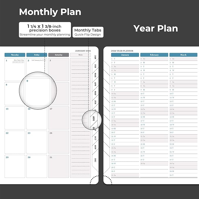 IN-LUXPRO Planner 2026 Daily Weekly and Monthly,11.5"x8.5",12 Months Spiral Bound Calendar Agenda with Self-adhesive Pen Holder,2026 Appointment Book with Vegan Leather Soft Cover,Black
