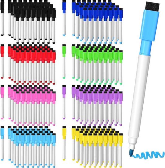Kosiz 200 Pcs Magnetic Dry Erase Markers Fine Point Tip Whiteboard Markers with Eraser Cap Magnetic Dry Erase Pens Erasable Pens for Whiteboard Boards (Colorful)