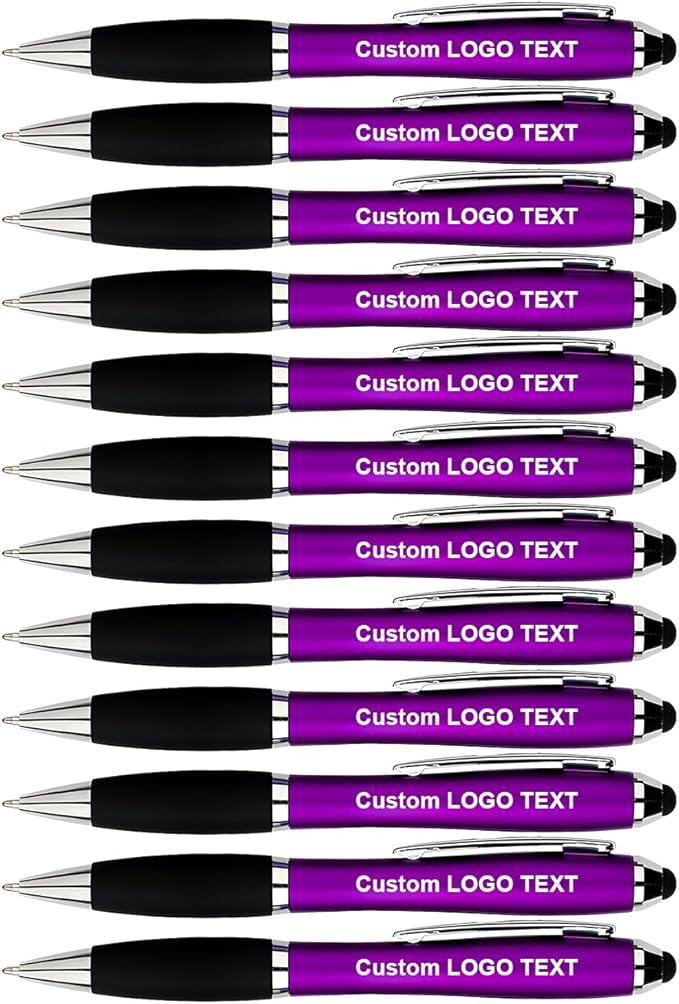 HEYZARDA Personalized Pens with Name Text Icon Logo Engraved for Business Office Custom Ballpoint Pen 50 100 Pcs Optional, Purple