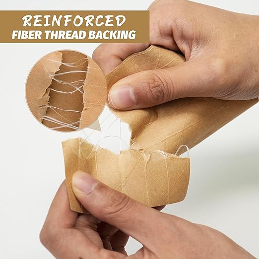TAPEBEAR 1.5" Core Water Activated Tape, Fiber Reinforced Gummed Tape 2.75inch x 377ft, Eco-Friendly Kraft Paper Tape Biodegradable Brown Packing Tape for Security Sealing, Packaging, Shipping, 2Rolls