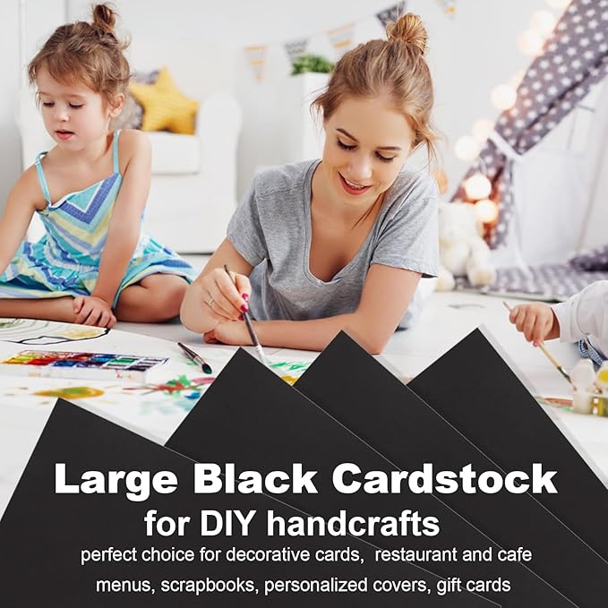 QTLCOHD 100 Sheets Black Cardstock 11 x 17 Inches Black Construction Paper Bulk Heavy Cover Card Stock for DIY Crafts Cards Making