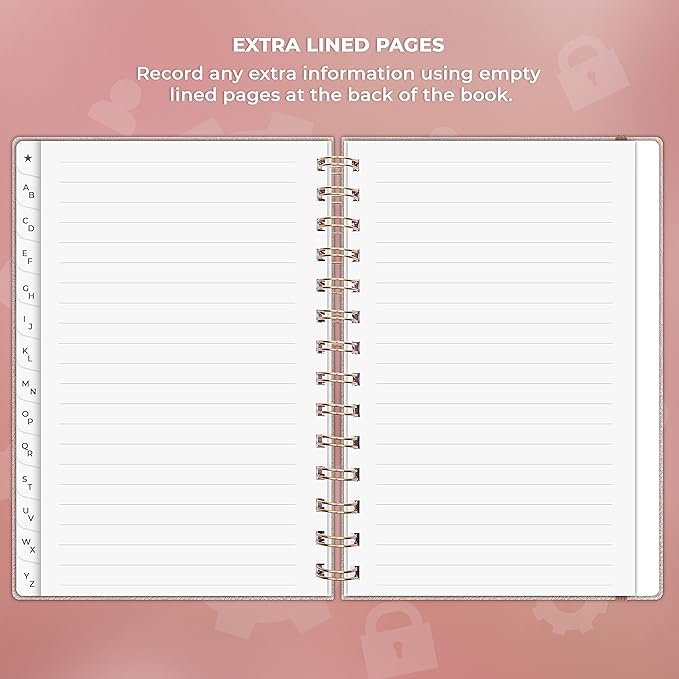 Clever Fox Password Book Spiral – Internet Address & Password Organizer with Laminated Alphabetical Tabs – Password Keeper Journal – Hardcover, Medium Size, 6.1x7.7” (Rose Gold)