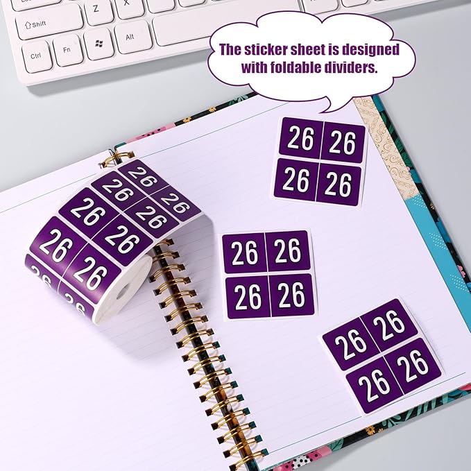 500pcs 2026 Year Stickers, 5x2.5cm/1.97x0.98in 26 Year Colored Self-Adhesive Chart Stickers File Folder Labels for Office Supplies (Night Purple)