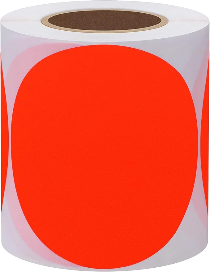 Hybsk Round Color Coding Circle Dots Labels Warehouse Inventory Organizer Stickers (3 inch, Fluorescent Red)