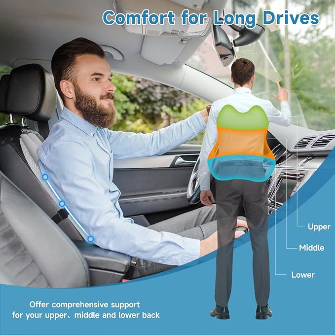 Lumbar Support Pillow for Office Chair Car, Gaming Chair Lower Back Pain Relief Memory Foam Cushion with 3D Soft Cover Enhance Your Driving Comfort Ergonomic Orthopedic Car Back Rest,Stocking Stuffers