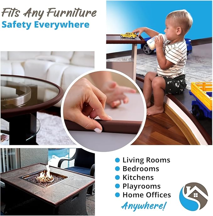 Furniture Edge Guards | 16ft Protective Protective Foam Cushion | Baby Child Proofing Set NonToxic and Safe for Table, Fireplace, Countertop | Brown