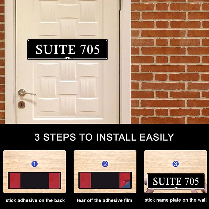 Custom Elegant Office Engraved Name Plate for Doors or Wall Sign, Personalized Office Door Name Plates with Adhesive, Laser Engraving, 10 Colors Available (Size 2.5"H x 8"L)