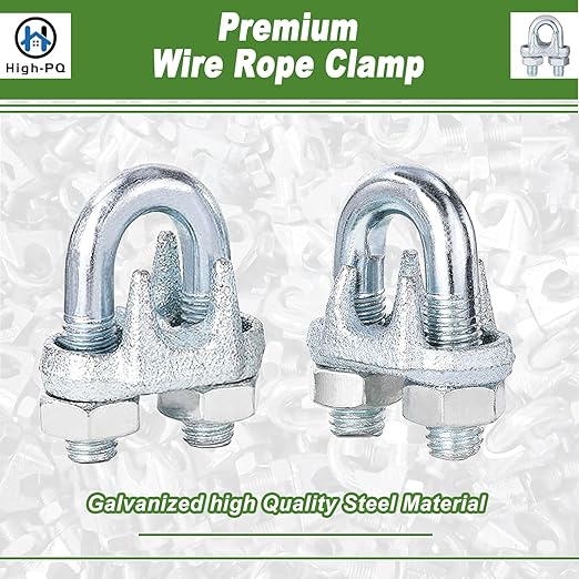 100PCS 3/8" M10 Zinc-Plated Wire Rope Clamps – Heavy Duty U-Bolt Cable Clips (Silver)