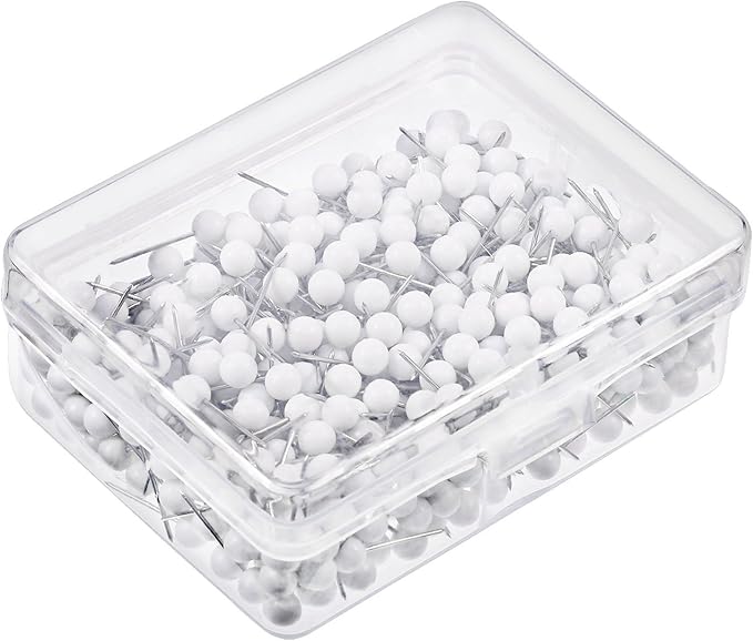WILLBOND 500 Pack Map Push Pins Map Tacks Small Round Head Push Pins Thumb Tacks for Travel Picture Photo Bulletin Board Wall DIY Craft School Office Home(White,1/8 Inch)