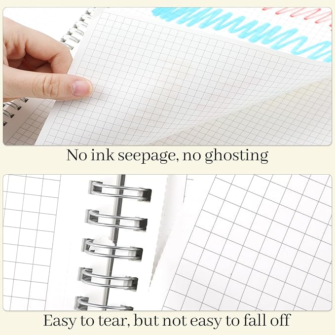 BESARME 80 Sheets Graph Paper Spiral Notebook 8.5" × 11", 2PCS Graph Paper Notebook College Ruled Spiral Notebooks for School Office