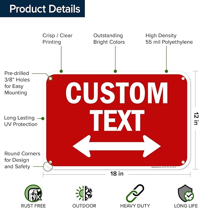 Custom Arrow,Custom Directional Sign, Two way Arrow,12x18 Inches, 55 mil thick HDPE (high density polyethylene) Made in USA by My Sign Center