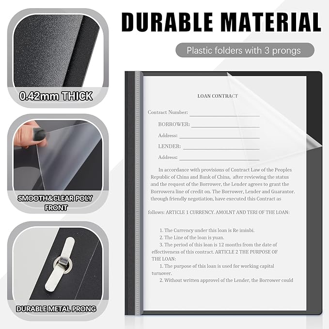 Teling 72 Pack Clear Front Report Covers Bulk Business Report Covers Plastic Presentation Folders Resume Portfolio Folder Paper Binder with 3 Prongs for Presentation Document School Office (Black)